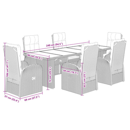 Set da Pranzo da Giardino 7 pz Nero con Cuscini in Polyrattan | homemem39