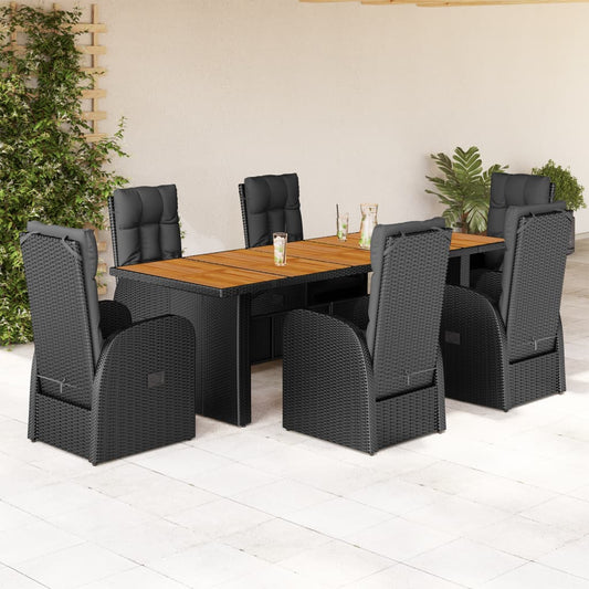 Set da Pranzo da Giardino 7 pz Nero con Cuscini in Polyrattan | homemem39