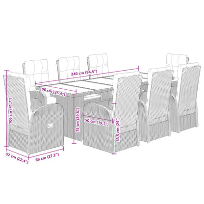 Set da Pranzo da Giardino 9 pz con Cuscini Nero in Polyrattan