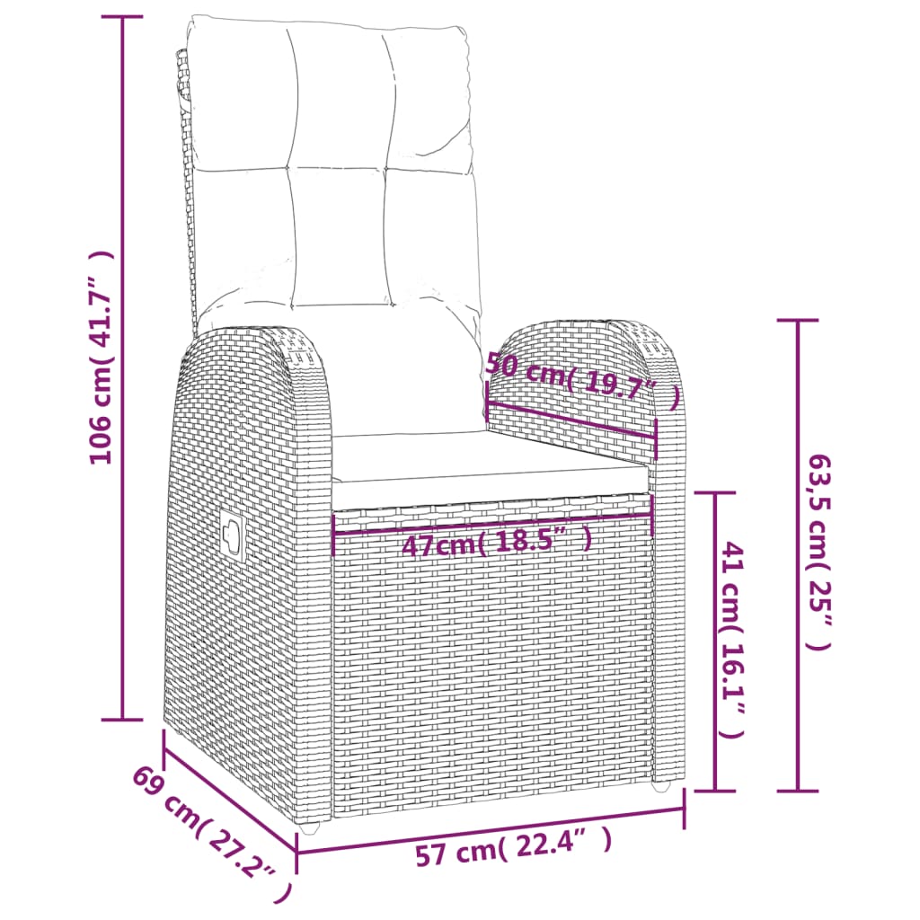 Set da Pranzo da Giardino 9 pz con Cuscini Nero in Polyrattan