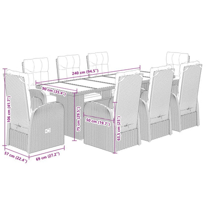 Set da Pranzo da Giardino 9 pz con Cuscini Nero in Polyrattan | homemem39
