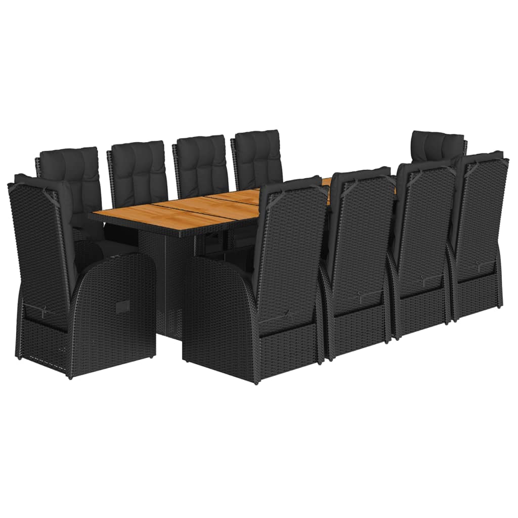Set da Pranzo da Giardino 11 pz con Cuscini in Polyrattan Nero | homemem39