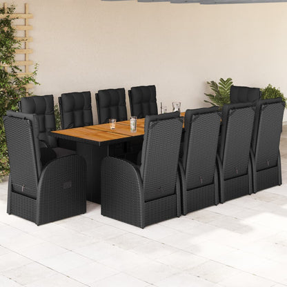 Set da Pranzo da Giardino 11 pz con Cuscini in Polyrattan Nero | homemem39