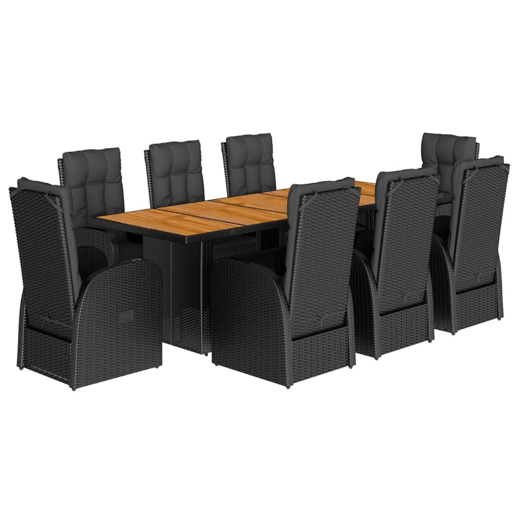 Set da Pranzo da Giardino 9 pz con Cuscini Nero in Polyrattan | homemem39