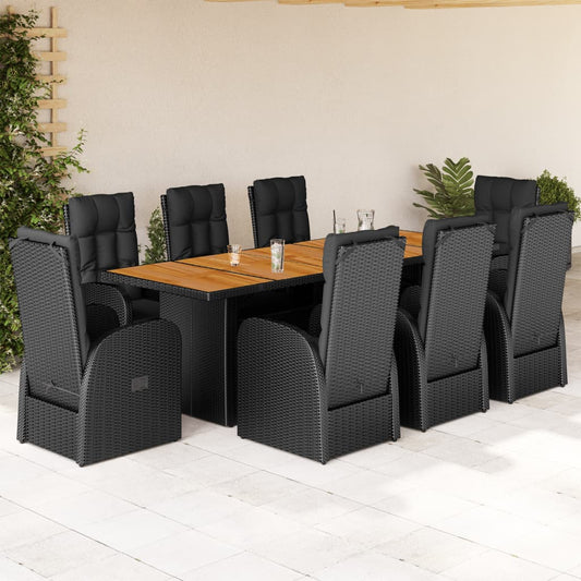 Set da Pranzo da Giardino 9 pz con Cuscini Nero in Polyrattan | homemem39