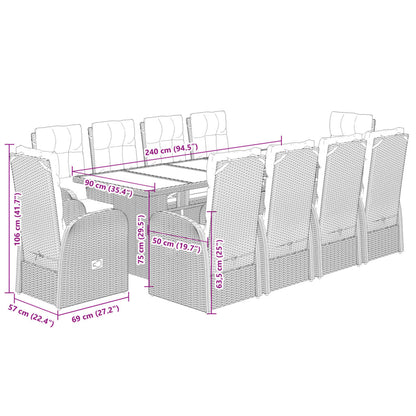 Set da Pranzo da Giardino 11 pz con Cuscini in Polyrattan Nero | homemem39