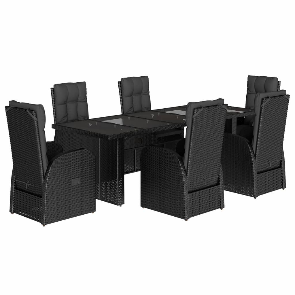 Set da Pranzo da Giardino 7 pz Nero con Cuscini in Polyrattan | homemem39