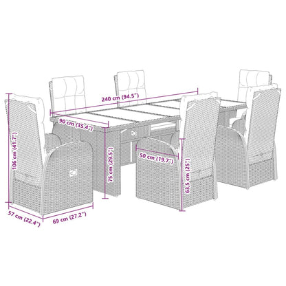 Set da Pranzo da Giardino 7 pz Nero con Cuscini in Polyrattan | homemem39