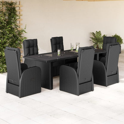 Set da Pranzo da Giardino 7 pz Nero con Cuscini in Polyrattan | homemem39