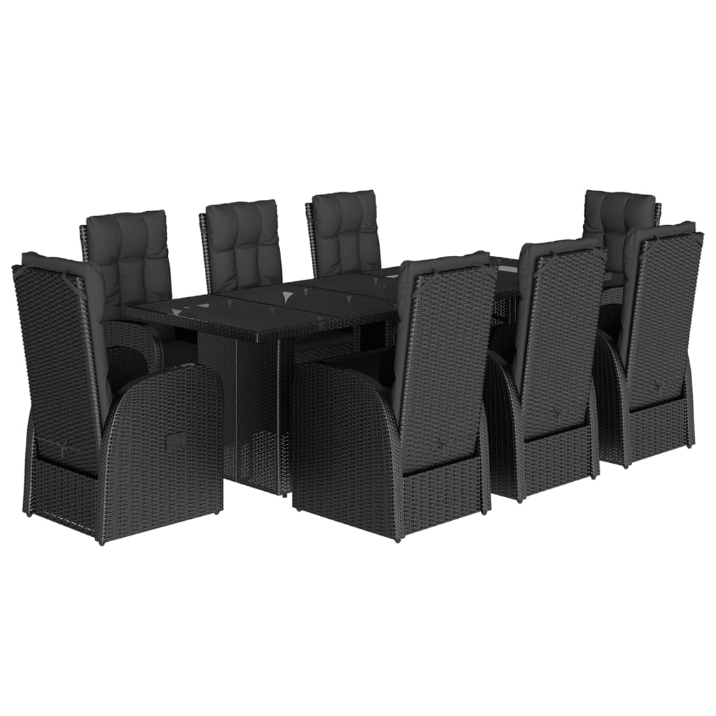 Set da Pranzo da Giardino 9 pz con Cuscini Nero in Polyrattan | homemem39