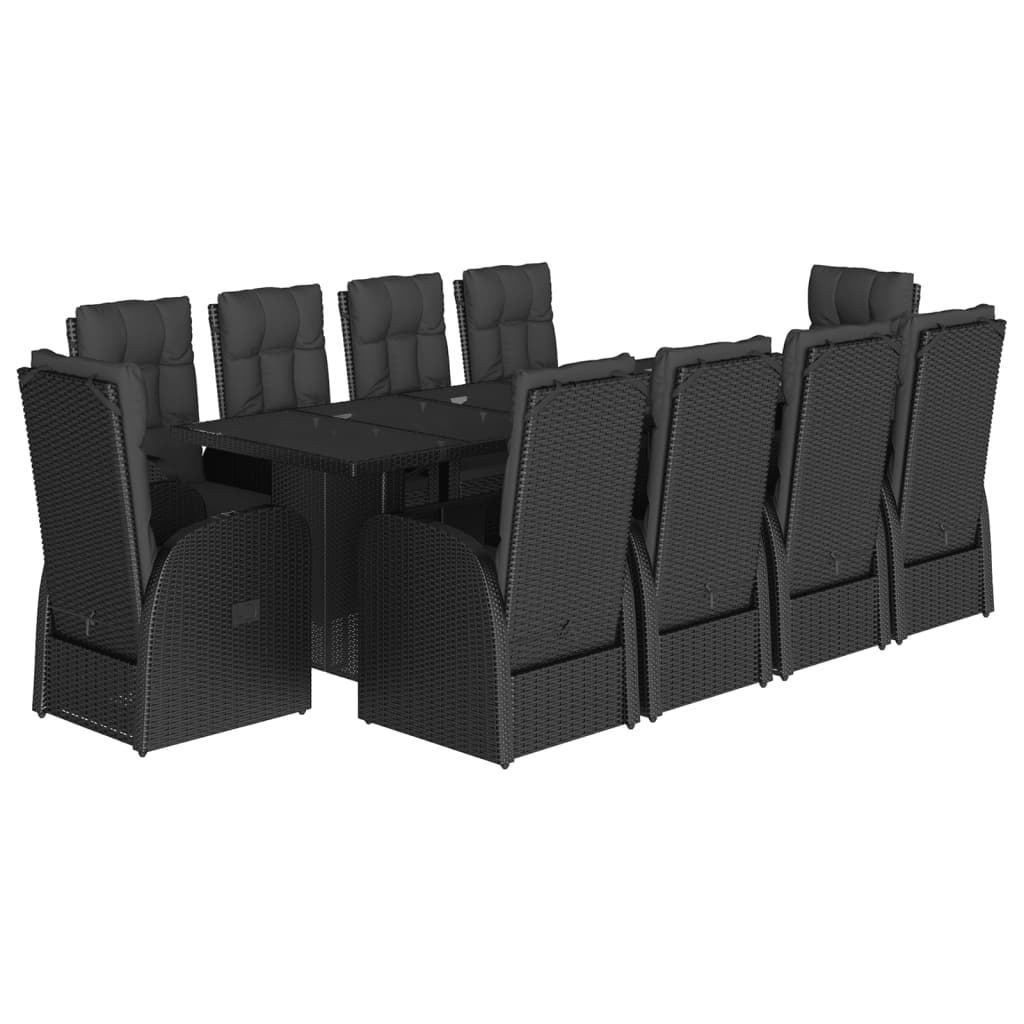 Set da Pranzo da Giardino 11 pz con Cuscini in Polyrattan Nero | homemem39