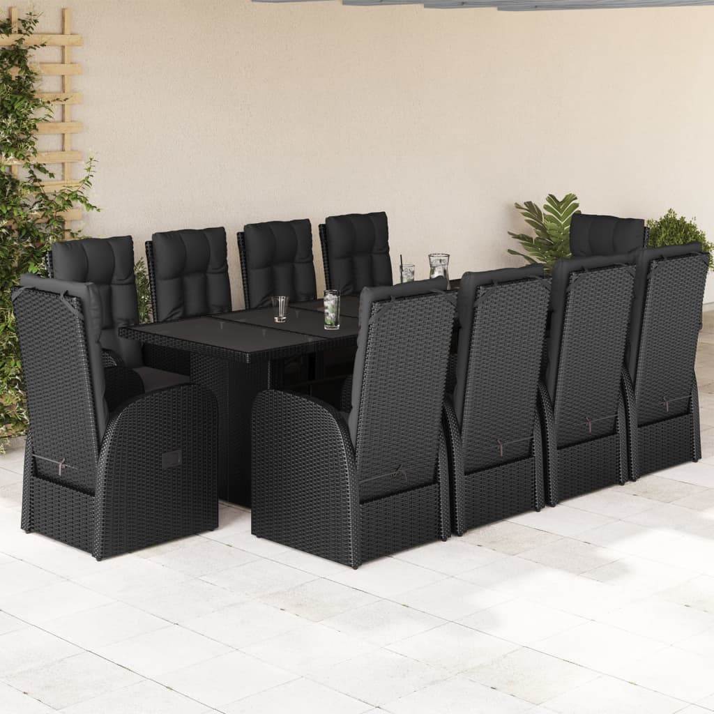 Set da Pranzo da Giardino 11 pz con Cuscini in Polyrattan Nero | homemem39