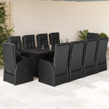 Set da Pranzo da Giardino 11 pz con Cuscini in Polyrattan Nero | homemem39