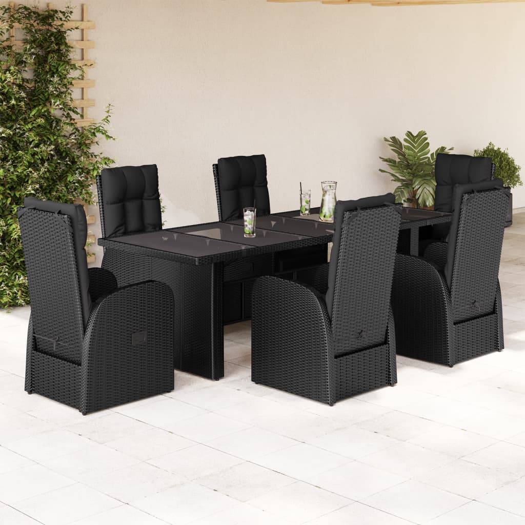 Set da Pranzo da Giardino 7 pz Nero con Cuscini in Polyrattan | homemem39