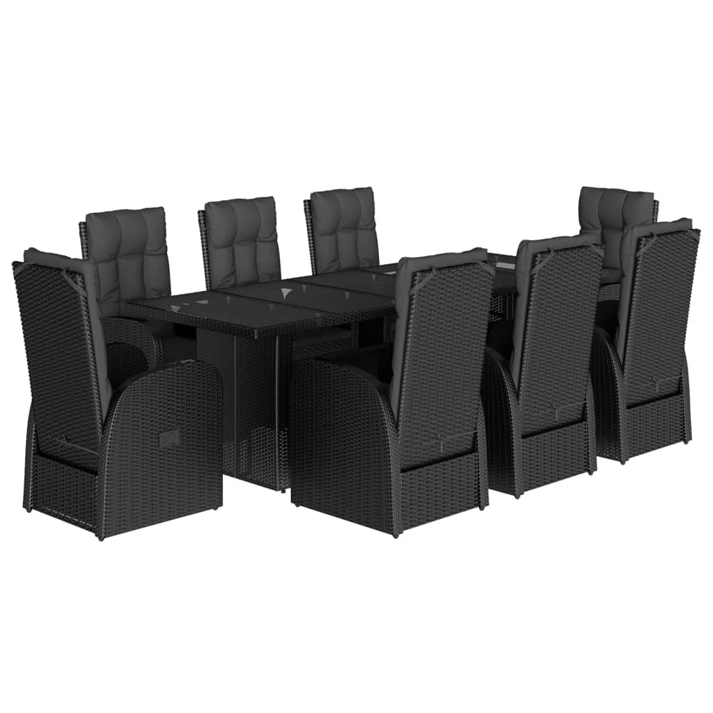 Set da Pranzo da Giardino 9 pz con Cuscini Nero in Polyrattan | homemem39