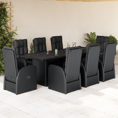 Set da Pranzo da Giardino 9 pz con Cuscini Nero in Polyrattan | homemem39