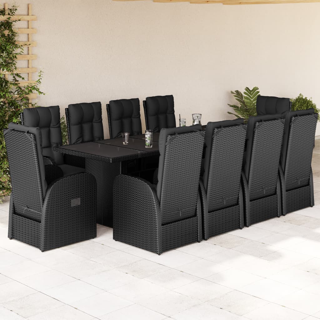 Set da Pranzo da Giardino 11 pz con Cuscini in Polyrattan Nero | homemem39