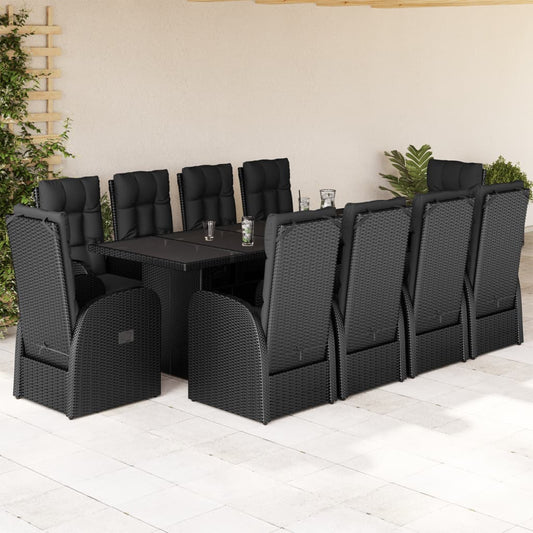 Set da Pranzo da Giardino 11 pz con Cuscini in Polyrattan Nero | homemem39