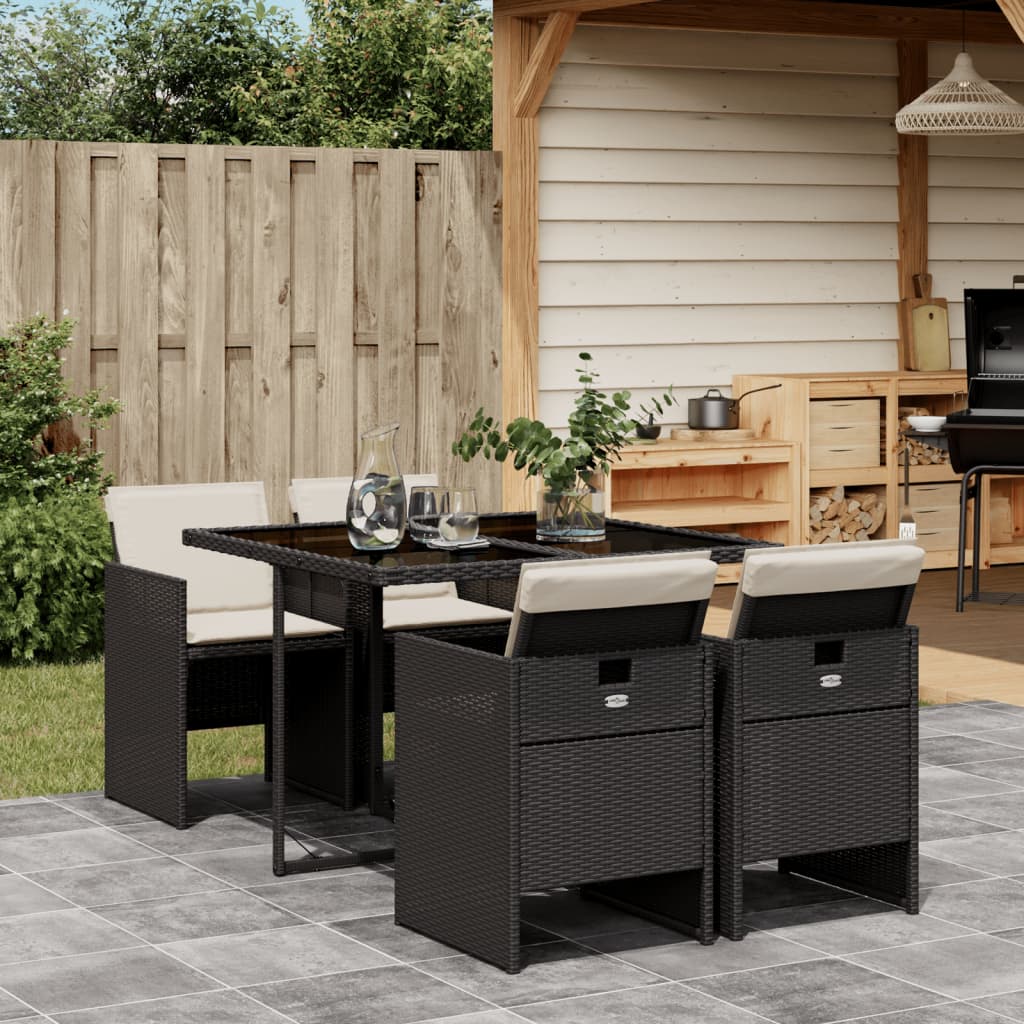 Set da Pranzo da Giardino 5 pz Nero con Cuscini in Polyrattan - homemem39