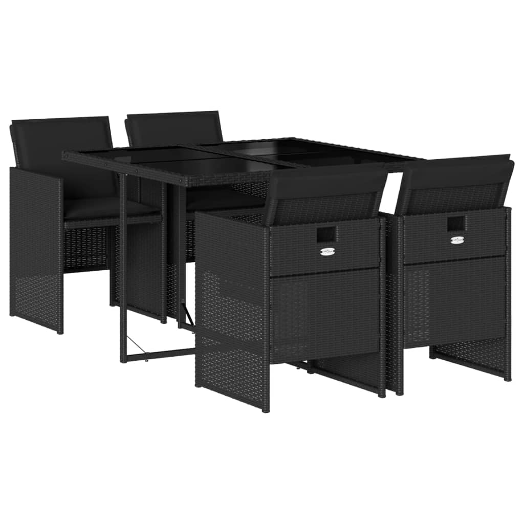 Set da Pranzo da Giardino 5 pz Nero con Cuscini in Polyrattan | homemem39