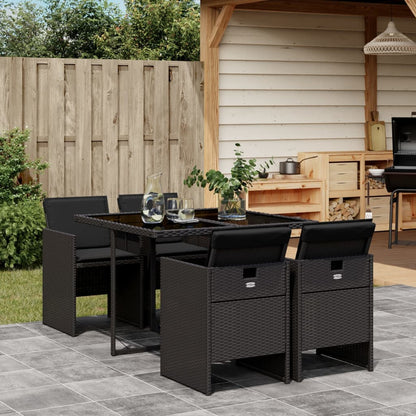 Set da Pranzo da Giardino 5 pz Nero con Cuscini in Polyrattan - homemem39