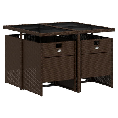 Set da Pranzo da Giardino 5pz con Cuscini in Polyrattan Marrone - homemem39