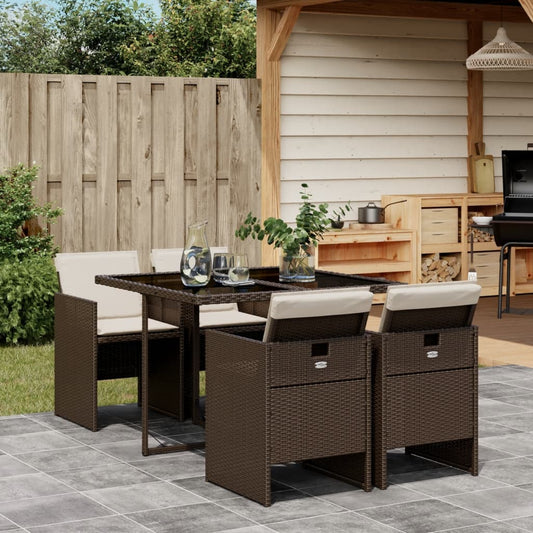 Set da Pranzo da Giardino 5pz con Cuscini in Polyrattan Marrone - homemem39