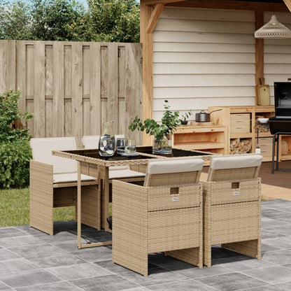 Set da Pranzo da Giardino 5 pz con Cuscini Beige in Polyrattan - homemem39