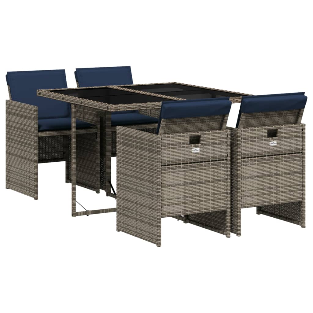 Set da pranzo da giardino da 5 pz con Cuscini in Polyrattan Grigio | homemem39