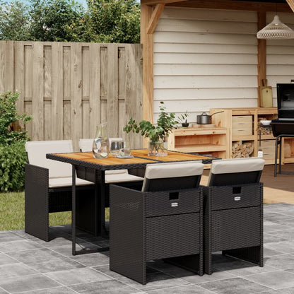 Set da Pranzo da Giardino 5 pz Nero con Cuscini in Polyrattan - homemem39