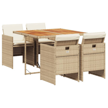 Set da Pranzo da Giardino 5 pz con Cuscini Beige in Polyrattan - homemem39