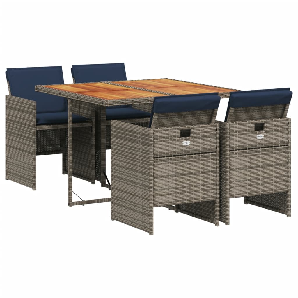Set da pranzo da giardino da 5 pz con Cuscini in Polyrattan Grigio | homemem39