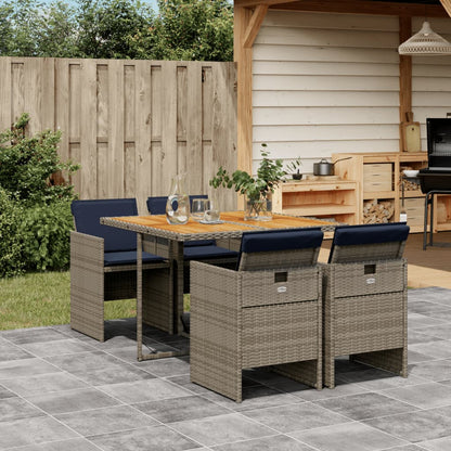 Set da pranzo da giardino da 5 pz con Cuscini in Polyrattan Grigio | homemem39