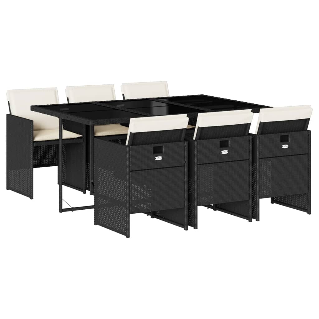 Set da Pranzo da Giardino 7 pz Nero con Cuscini in Polyrattan - homemem39