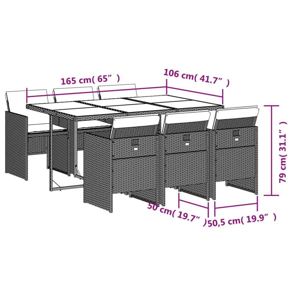 Set da Pranzo da Giardino 7 pz Nero con Cuscini in Polyrattan | homemem39