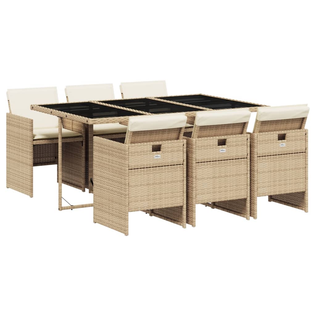 Set da Pranzo da Giardino 7 pz con Cuscini Beige in Polyrattan - homemem39