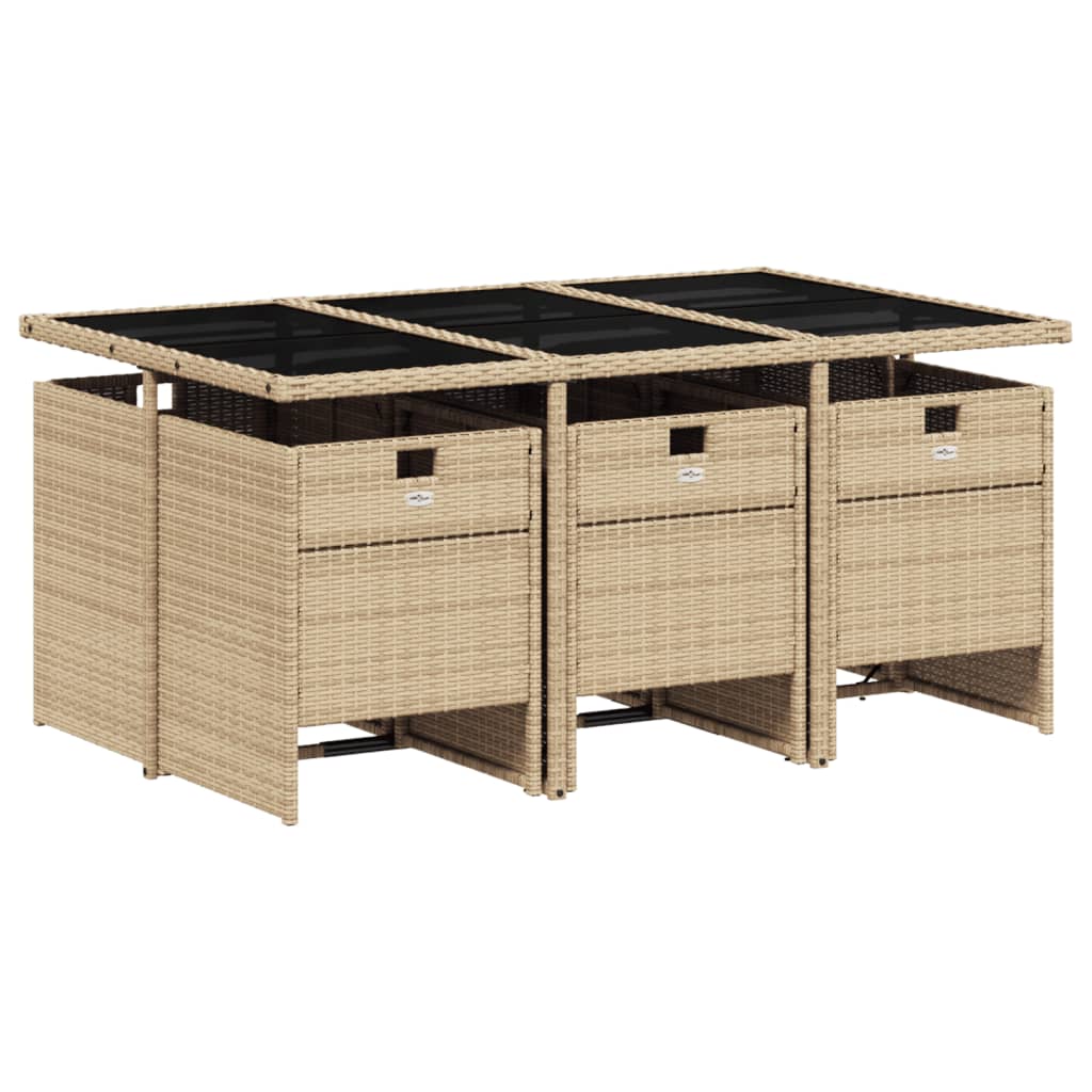 Set da Pranzo da Giardino 7 pz con Cuscini Beige in Polyrattan | homemem39