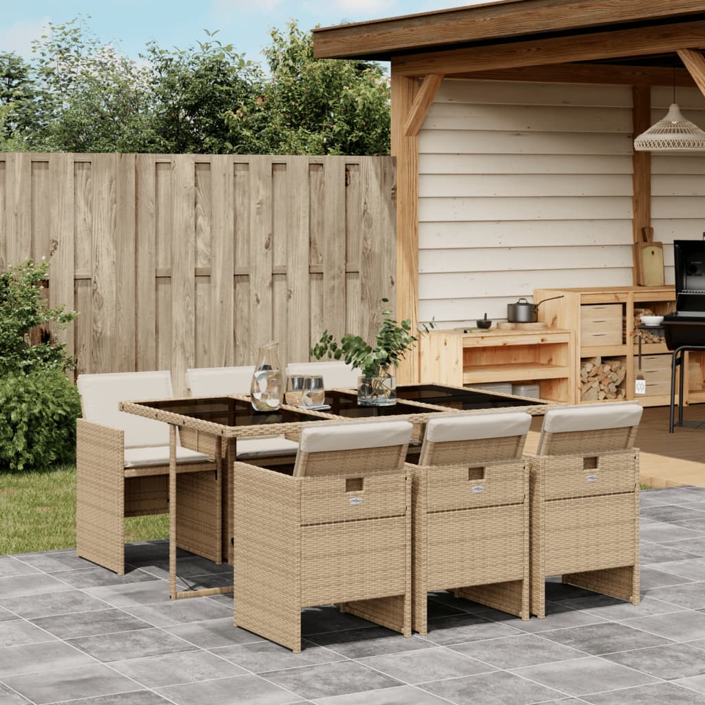 Set da Pranzo da Giardino 7 pz con Cuscini Beige in Polyrattan | homemem39
