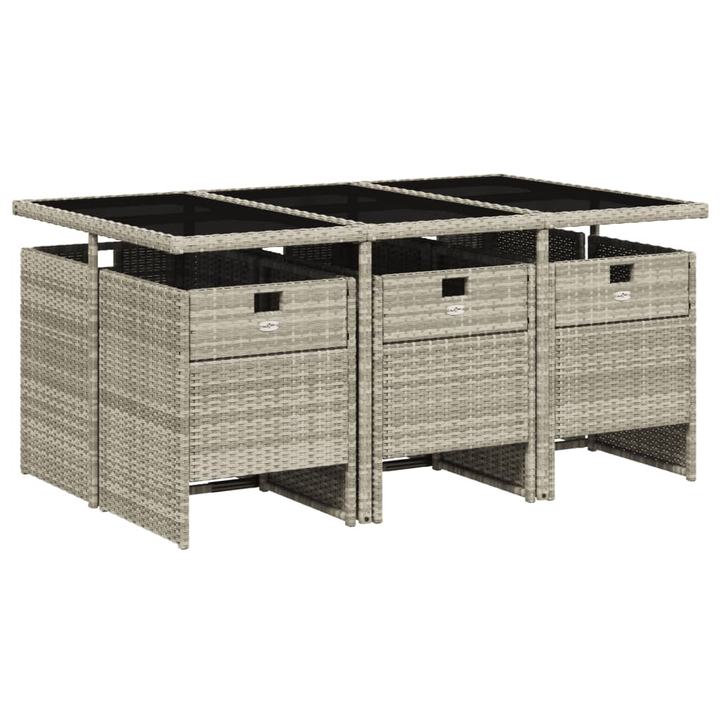Set da Pranzo da Giardino 7 pz Cuscini Polyrattan Grigio Chiaro - homemem39