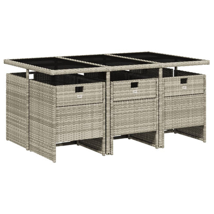 Set da Pranzo da Giardino 7 pz Cuscini Polyrattan Grigio Chiaro - homemem39
