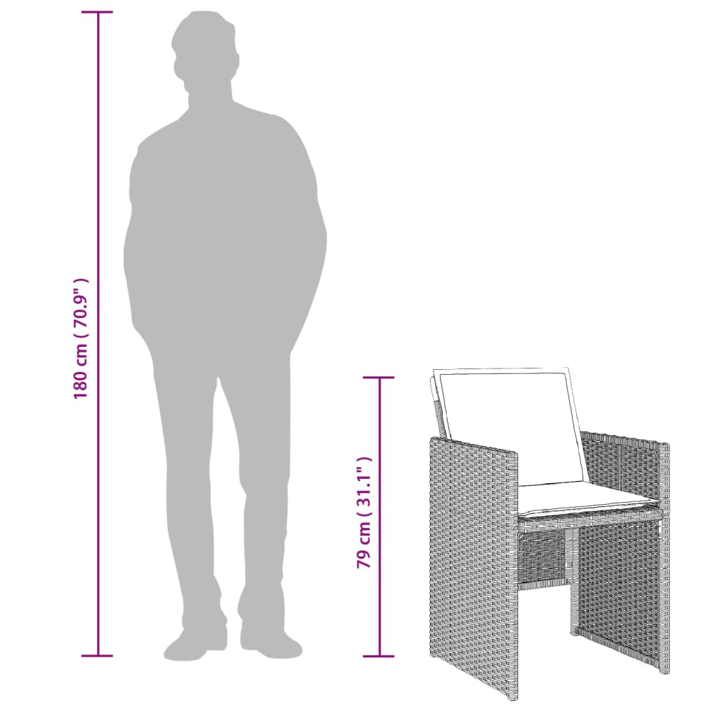 Set da Pranzo da Giardino 7 pz Cuscini Polyrattan Grigio Chiaro | homemem39