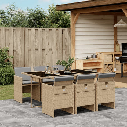 Set Pranzo da Giardino 7 pz con Cuscini Beige Misto Polyrattan