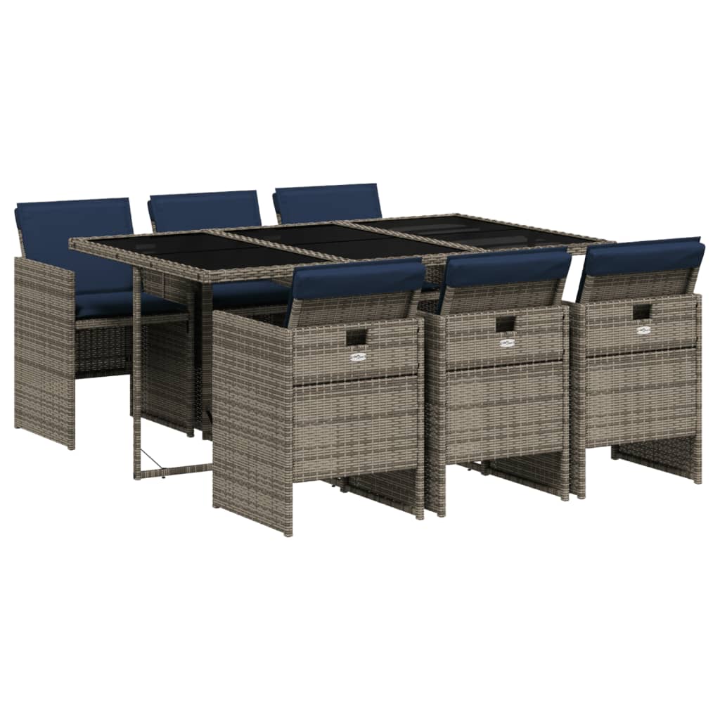 Set da pranzo da giardino da 7 pz con Cuscini in Polyrattan Grigio | homemem39