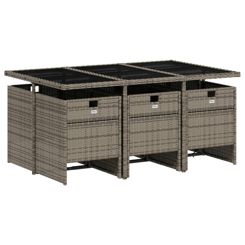Set da pranzo da giardino da 7 pz con Cuscini in Polyrattan Grigio | homemem39
