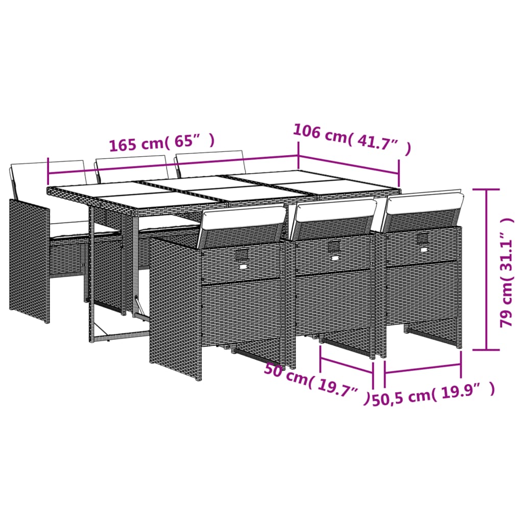 Set da pranzo da giardino da 7 pz con Cuscini in Polyrattan Grigio | homemem39