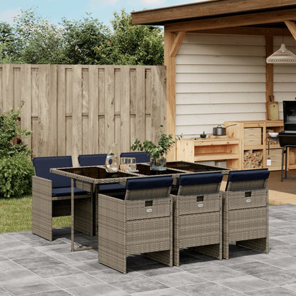 Set da pranzo da giardino da 7 pz con Cuscini in Polyrattan Grigio | homemem39