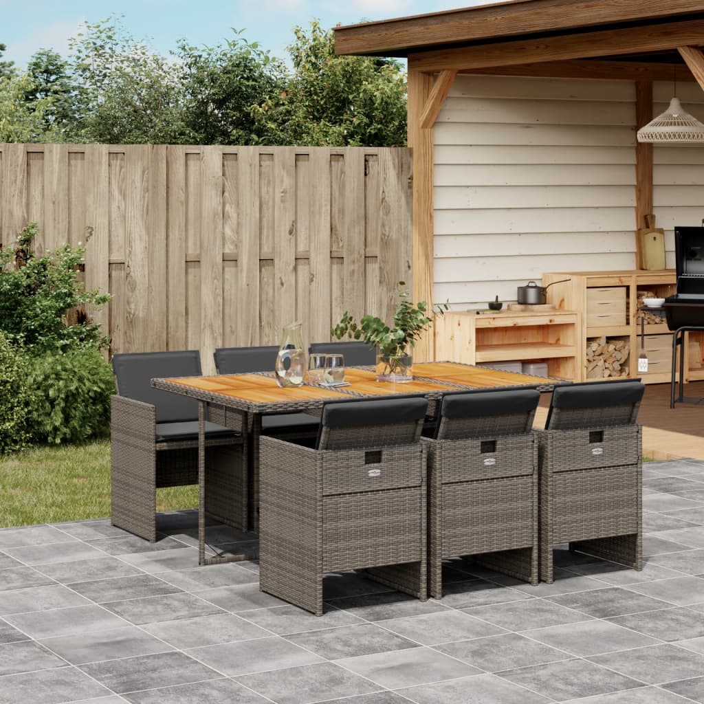 Set da Pranzo da Giardino 7 pz con Cuscini in Polyrattan Grigio | homemem39