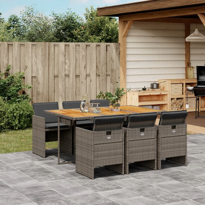 Set da Pranzo da Giardino 7 pz con Cuscini in Polyrattan Grigio | homemem39