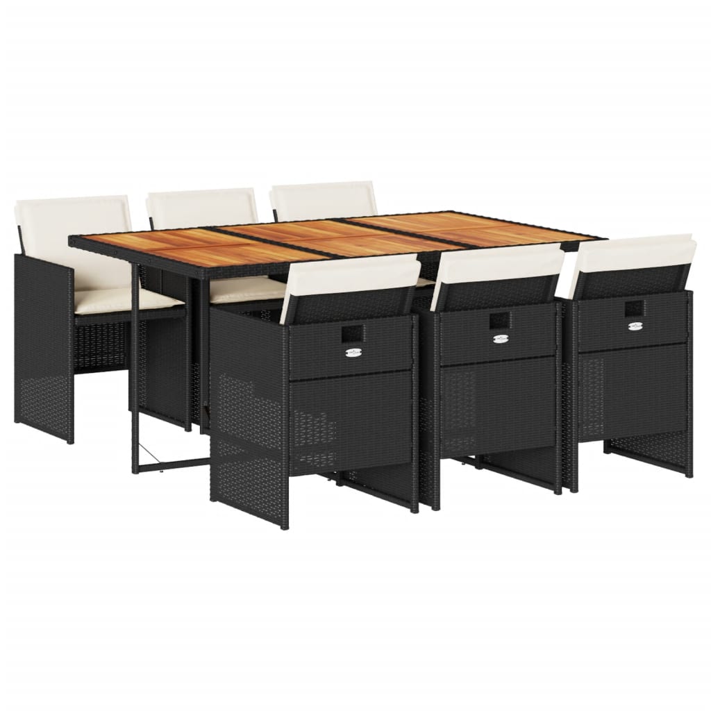 Set da Pranzo da Giardino 7 pz Nero con Cuscini in Polyrattan - homemem39