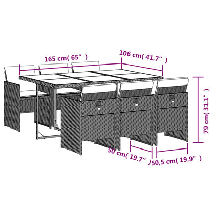 Set da Pranzo da Giardino 7 pz Nero con Cuscini in Polyrattan | homemem39